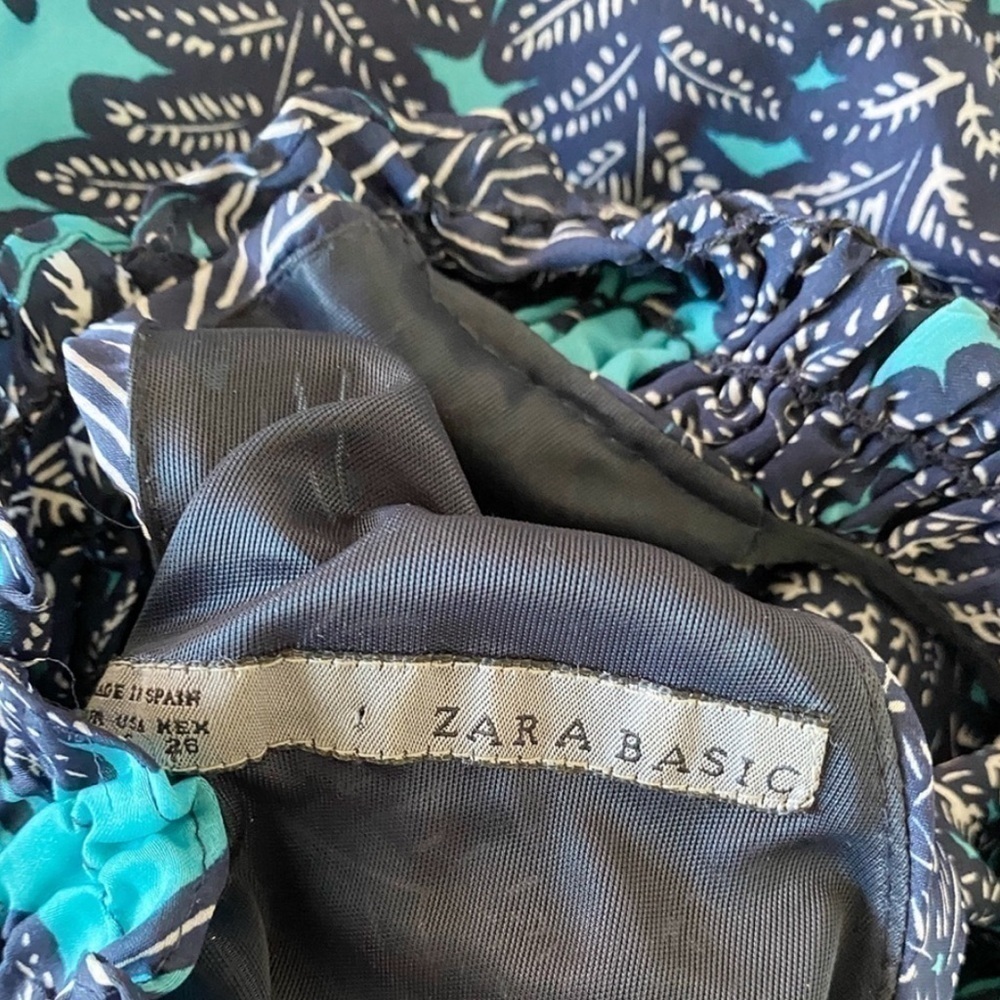 ZARA High Neck Sleeveless Satin Floral Mini Dress in Blue - Picture 3 of 5